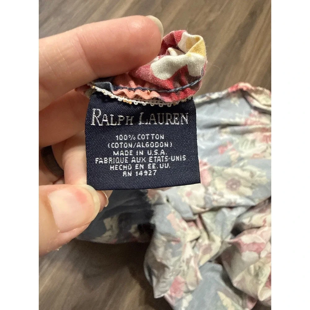 Ralph Lauren Kimberly Fitted Sheet Twin Blue Floral Vintage Cotton USA Made READ